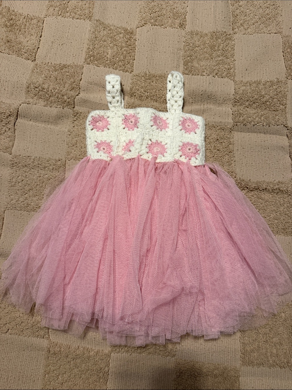 Cute Pink Tulle Crochet Bodice Dress for Girls